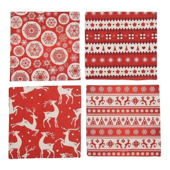 Set of 4 Red and White Christmas Theme Pattern Polyester Cushion Cover Red - Picture 3 of 5